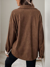 Perfee Pocketed Contrast Collared Neck Long Sleeve Shirt OutfitFlow